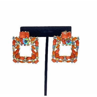 Crystal Square Drop Earrings Earrings Trendzio Peach 