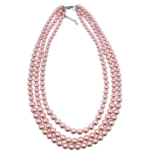 Delsia 3 Strand Pearl Necklace necklace TRENDZIO Pink 