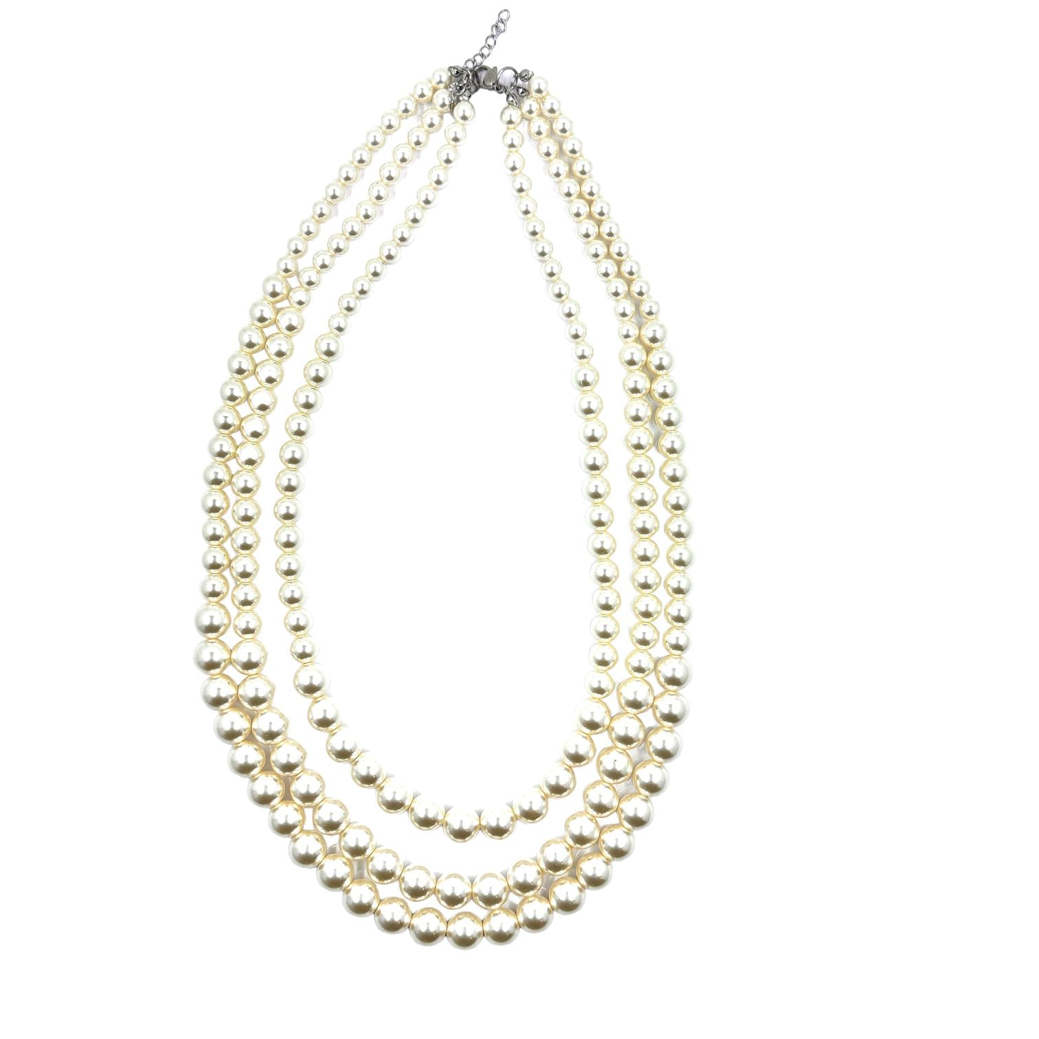Necklace with triple strand of Natural Pearls, L 44 cm approx. Susta in  Steel.