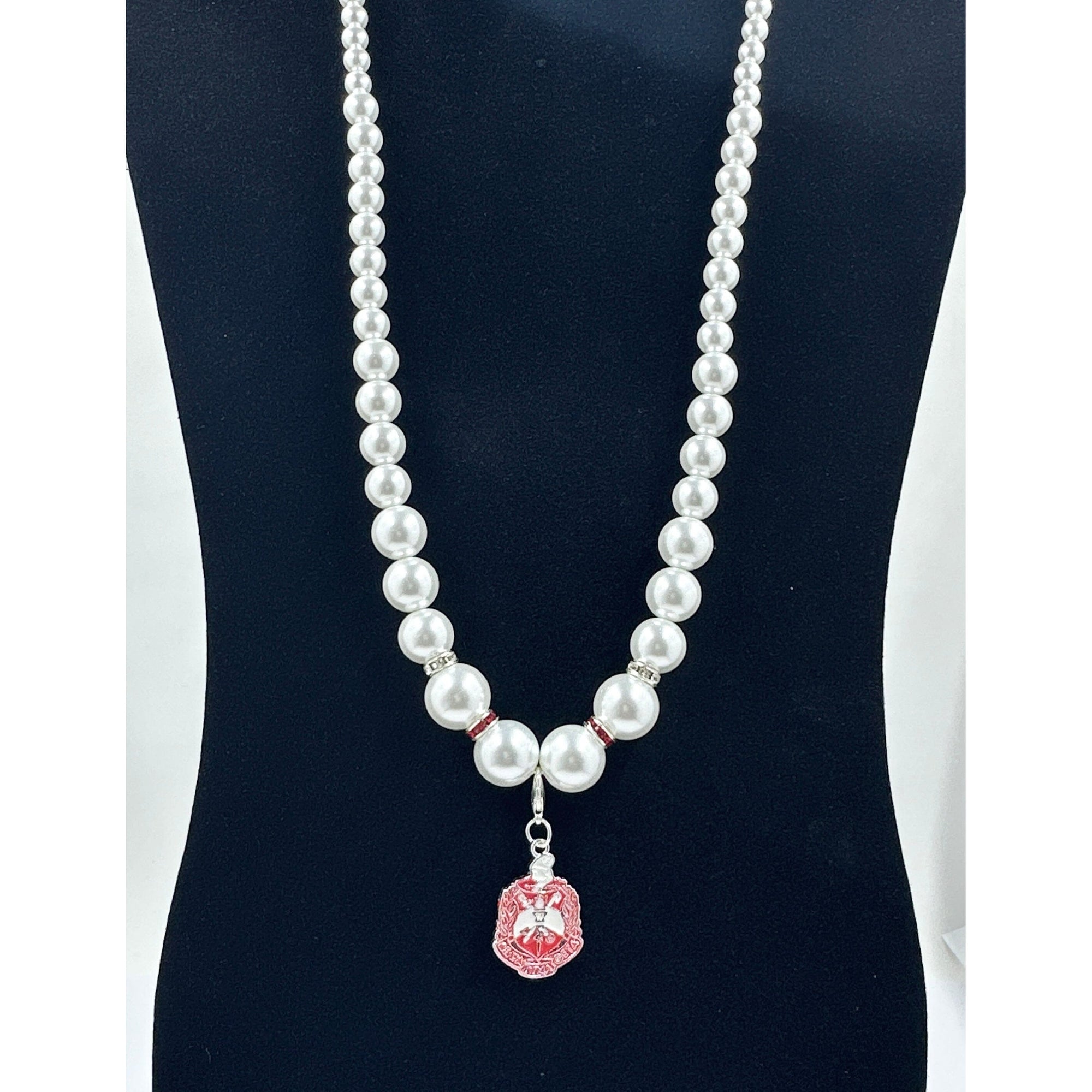 Delta Sigma Theta Glass Pearl Necklace with Shield Necklaces Trendzio 