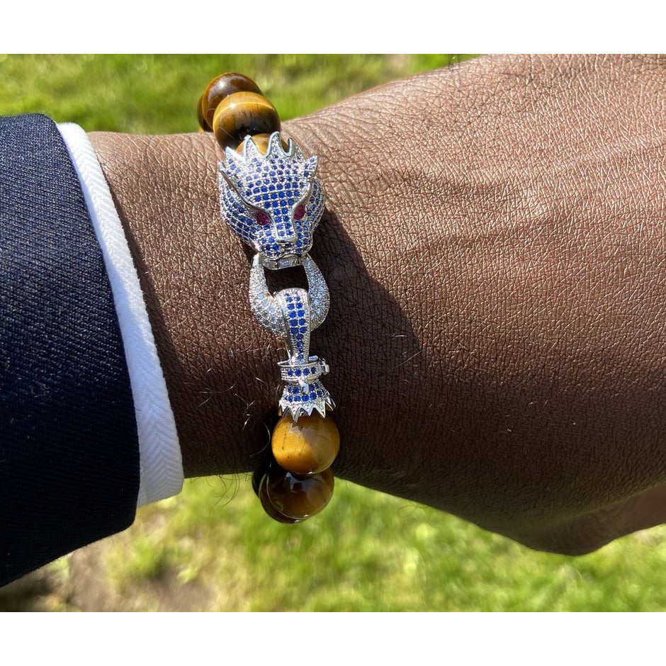 Dragon Head CZ Clasp Stone Bead Bracelet Bracelets TRENDZIO 