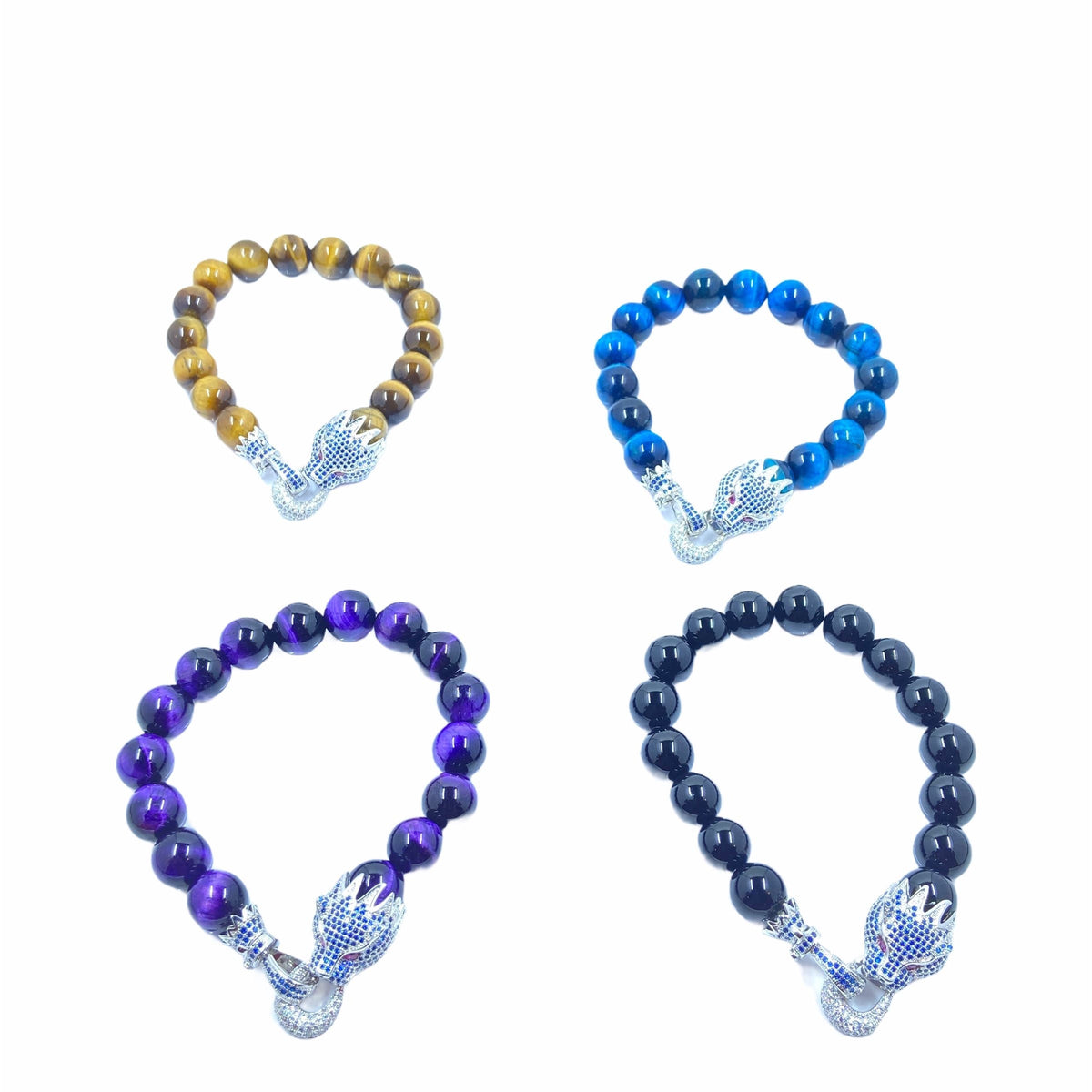 Dragon Head CZ Clasp Stone Bead Bracelet Bracelets TRENDZIO 