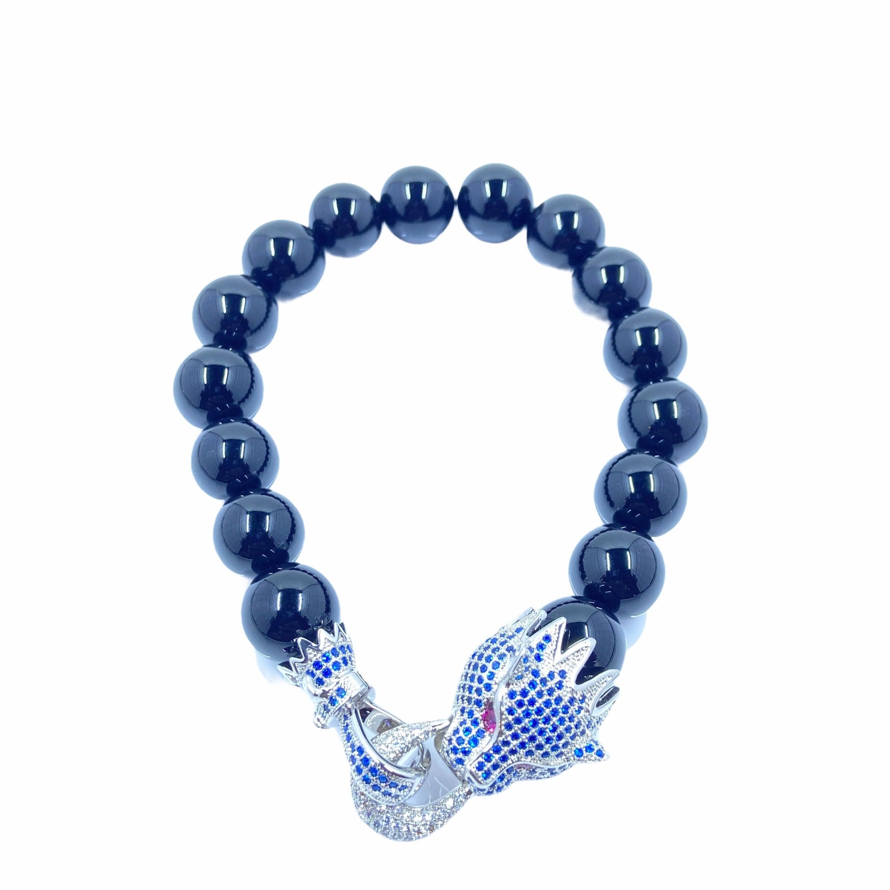 Dragon Head CZ Clasp Stone Bead Bracelet Bracelets TRENDZIO Black Onyx 