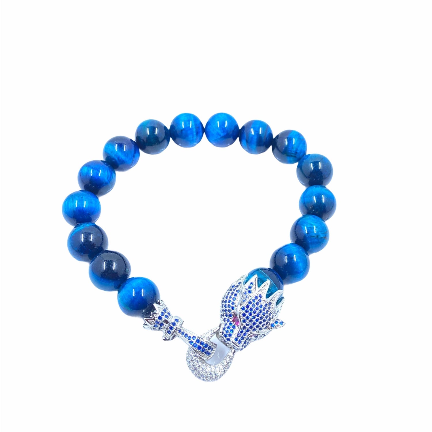Dragon Head CZ Clasp Stone Bead Bracelet Bracelets TRENDZIO Blue Teal Tiger's Eye 