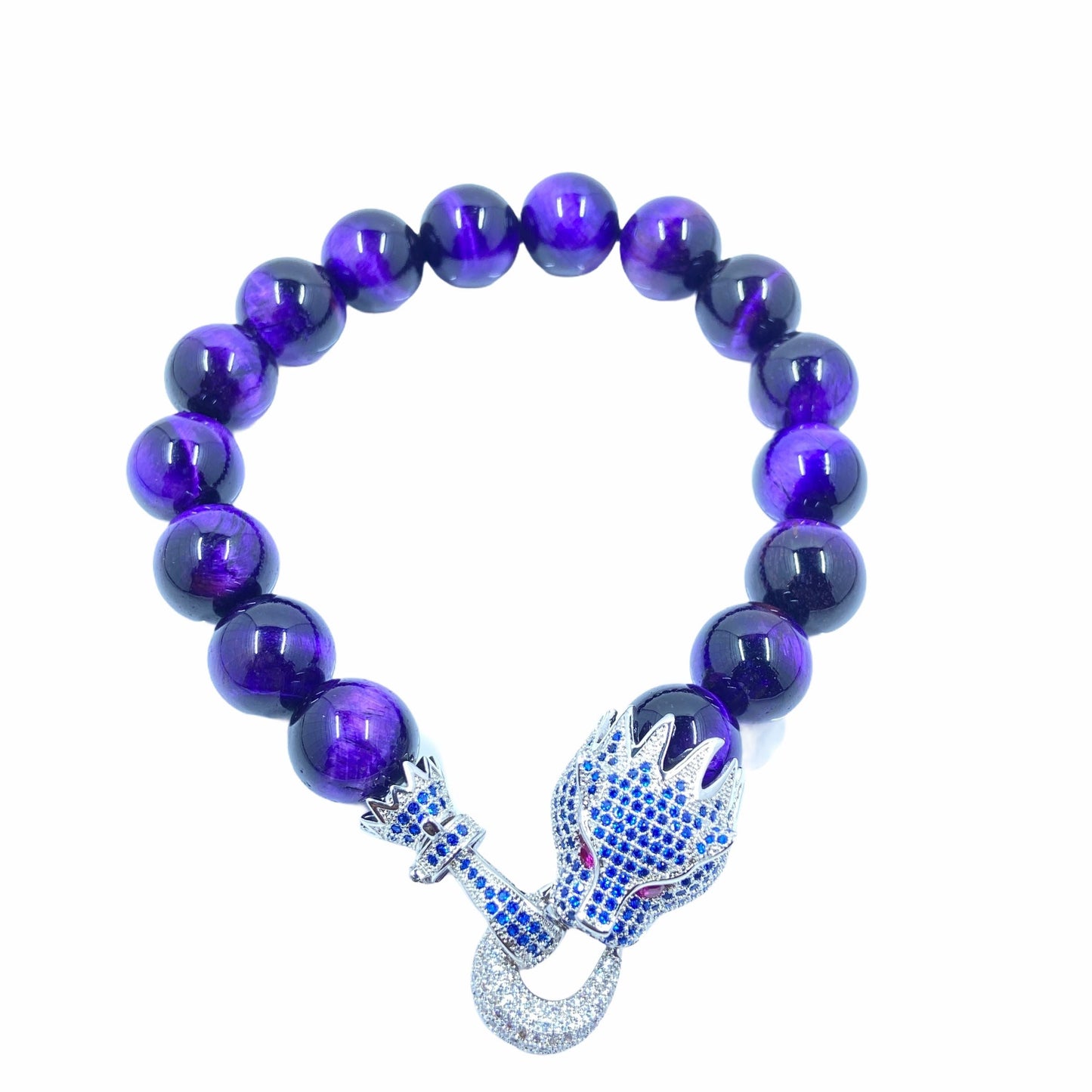 Dragon Head CZ Clasp Stone Bead Bracelet Bracelets TRENDZIO Purple Tiger's Eye 