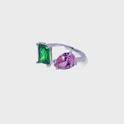 Pink and Green Double Stone Ring