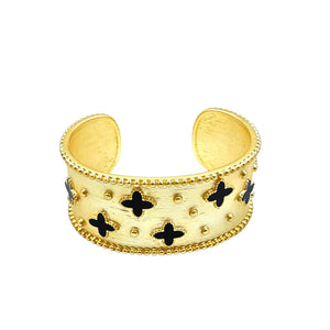 Eza Clover Gold Cuff Bracelet Bracelets TRENDZIO Black Onyx 