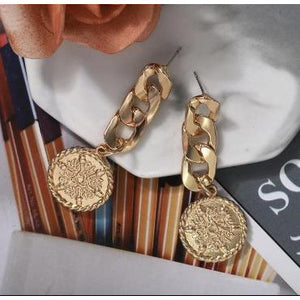 Gold Link Chain and Coin Earrings Earrings Trendzio 