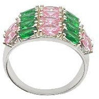 Green Emerald and Pink Sapphire Cluster Baguette Ring Rings Trendzio 