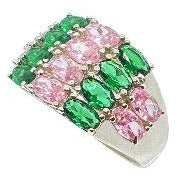 Green Emerald and Pink Sapphire Cluster Baguette Ring Rings Trendzio 