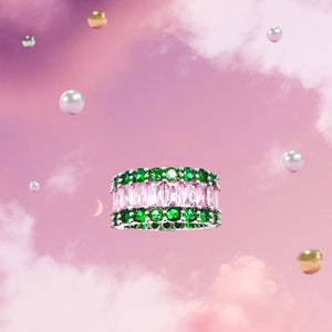 Green Emerald and Pink Sapphire Cluster Eternity Ring Rings Trendzio 