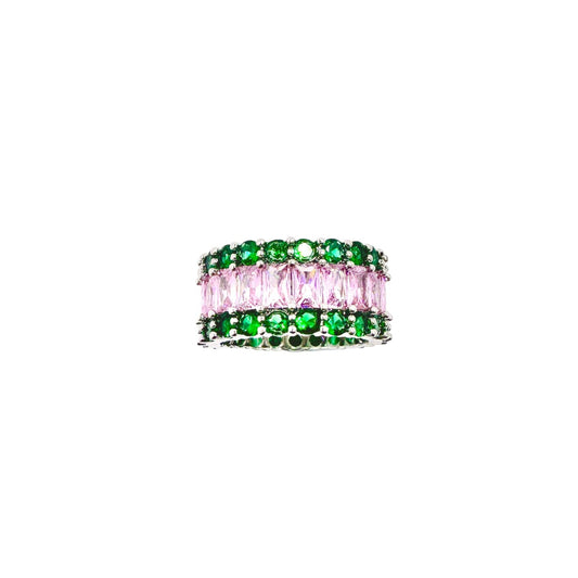 Green Emerald and Pink Sapphire Cluster Eternity Ring Rings Trendzio 6 