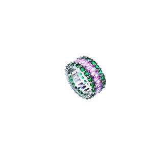 Green Emerald and Pink Sapphire Cluster Eternity Ring Rings Trendzio 