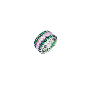 Green Emerald and Pink Sapphire Cluster Eternity Ring Rings Trendzio 