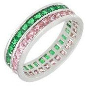 Green Emerald and Pink Sapphire Eternity Ring Rings Trendzio 