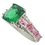 Green Emerald Cut and Pink Sapphire Victorian Ring Rings Trendzio 