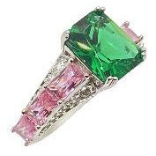 Green Emerald Cut and Pink Sapphire Victorian Ring Rings Trendzio 