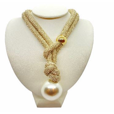 Handmade Unique Adjustable Rope Necklace with Big Pearl necklace Trendzio Gold 
