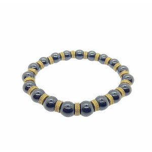 Men's 10mm Natural Gemstone Bead Bracelets Bracelets Trendzio Black Onyx and Old Gold 
