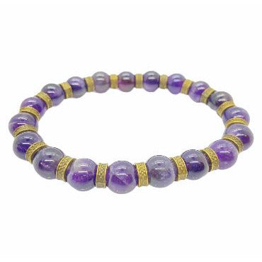 Men's 10mm Natural Gemstone Bead Bracelets Bracelets Trendzio Purple Amethyst and Old Gold 