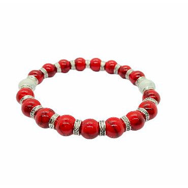 Men's 10mm Natural Gemstone Bead Bracelets Bracelets Trendzio Red Coral and Silver 