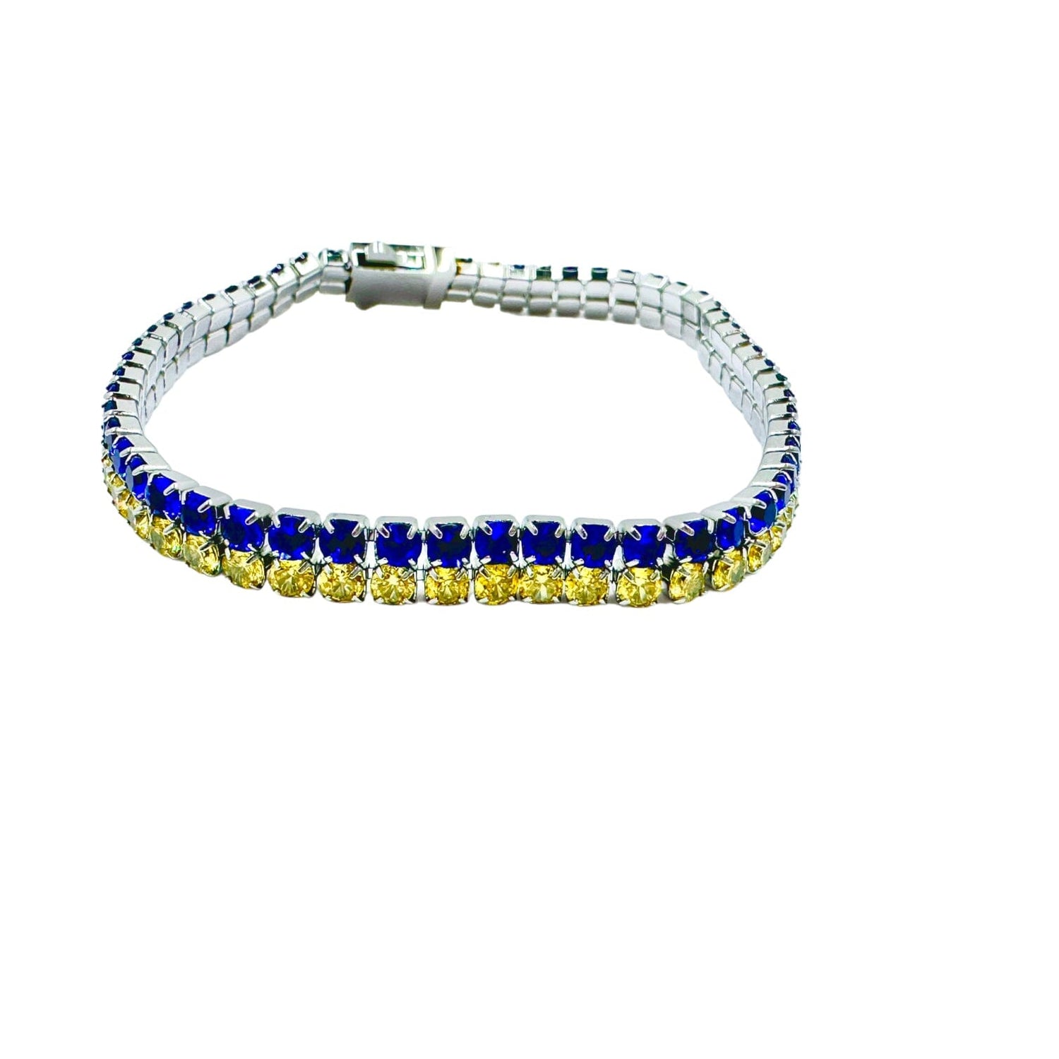 Nara Double Row Cubic Zirconia Tennis Bracelet Blue and Yellow Bracelets TRENDZIO 7 inches 