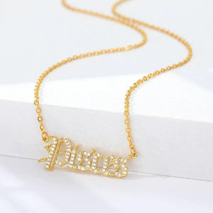 Old English Zodiac CZ Gold Necklace necklace TRENDZIO 