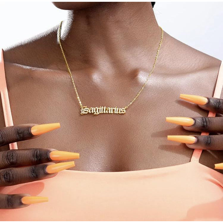 Old English Zodiac CZ Gold Necklace necklace TRENDZIO 
