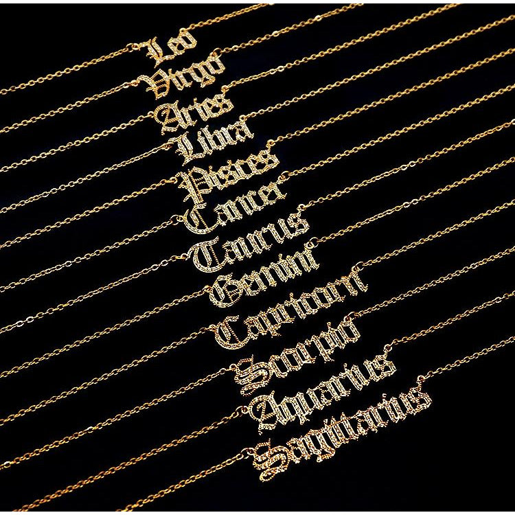 Old English Zodiac CZ Gold Necklace necklace TRENDZIO Leo 