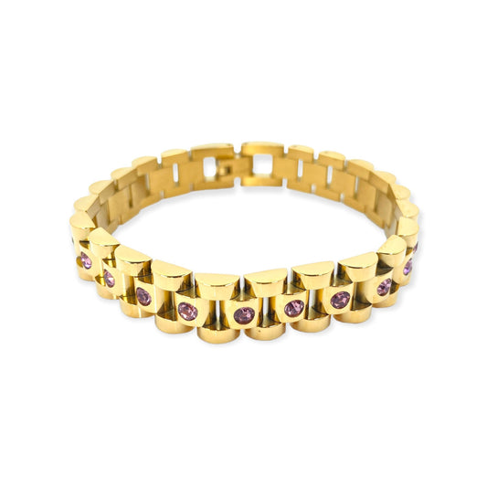 Ostrada Gold and Pink CZ Bracelet Bracelets Trendzio 