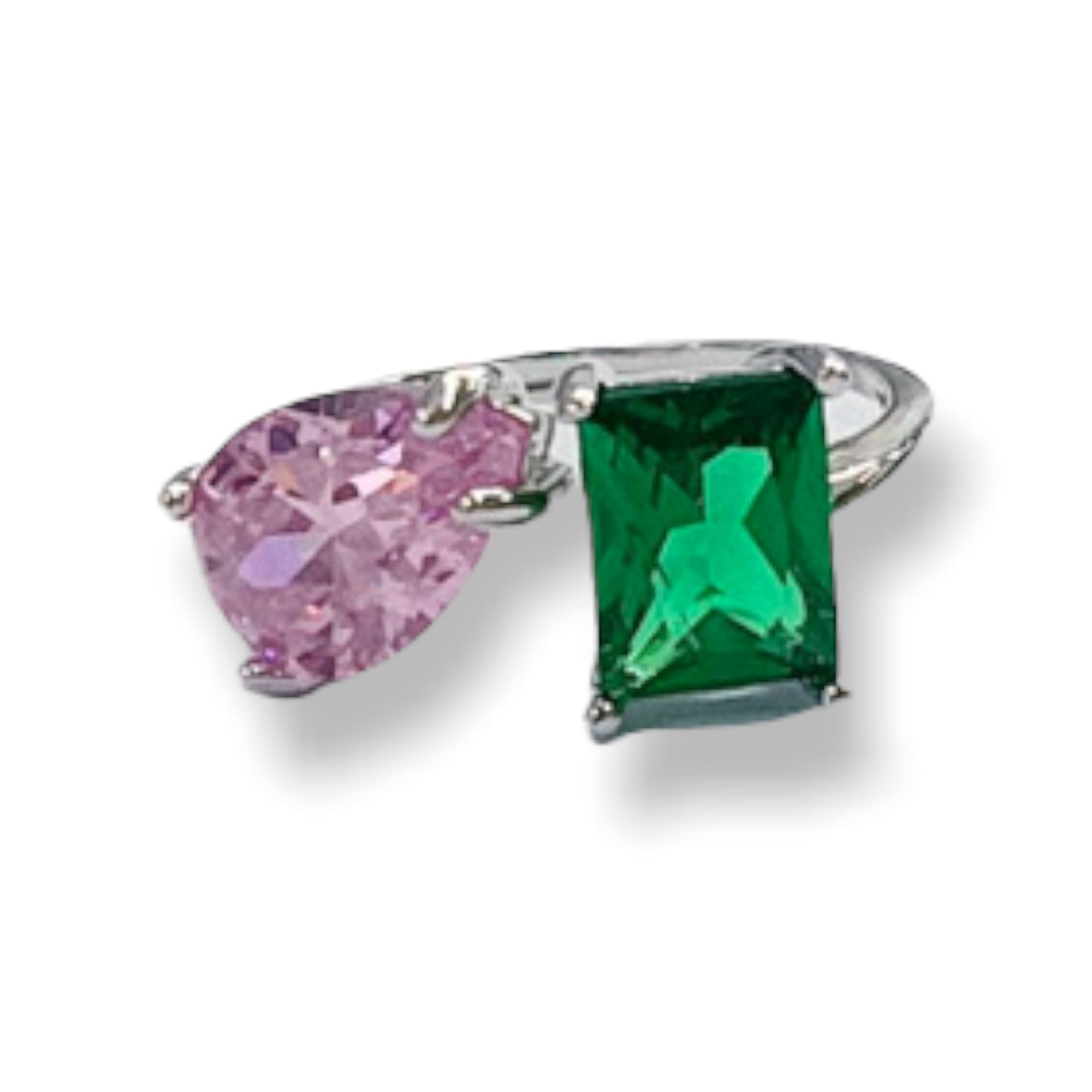 Pink and Green Double Stone Ring Rings Trendzio 8 