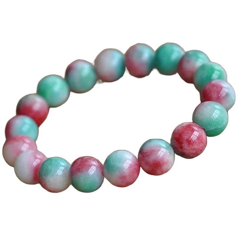 Bracelet with round beads in sage green, taupe and pink
