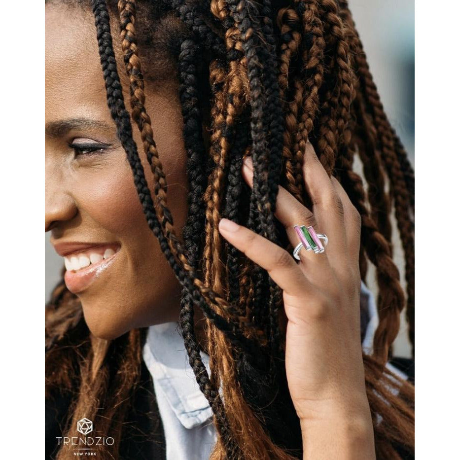 Pink and Green Trinity Bar Ring Rings TRENDZIO 