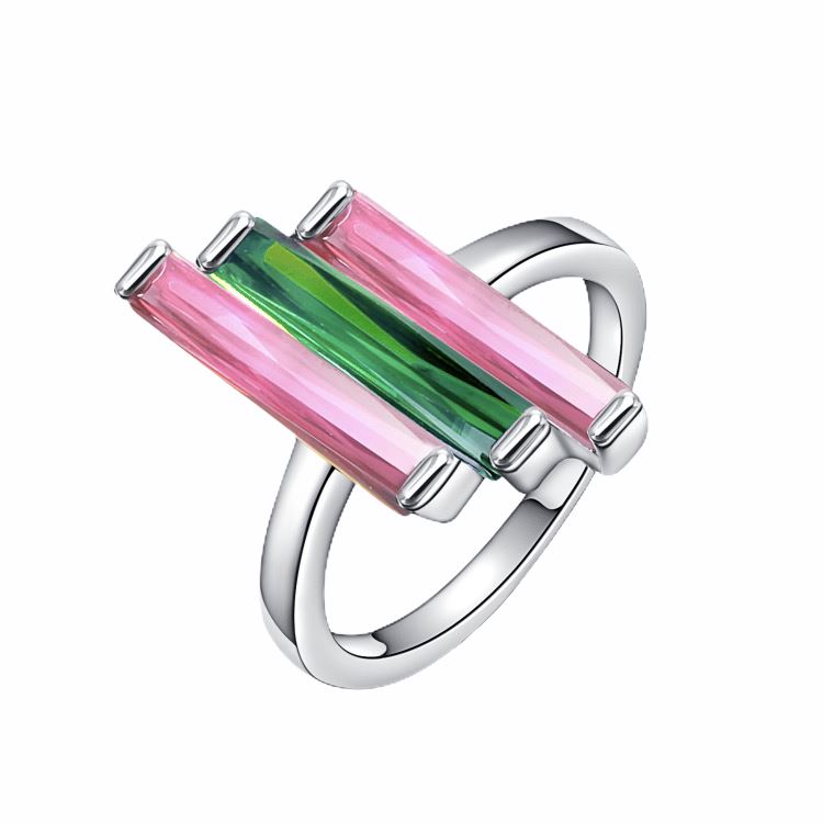 Pink and Green Trinity Bar Ring Rings TRENDZIO 5 