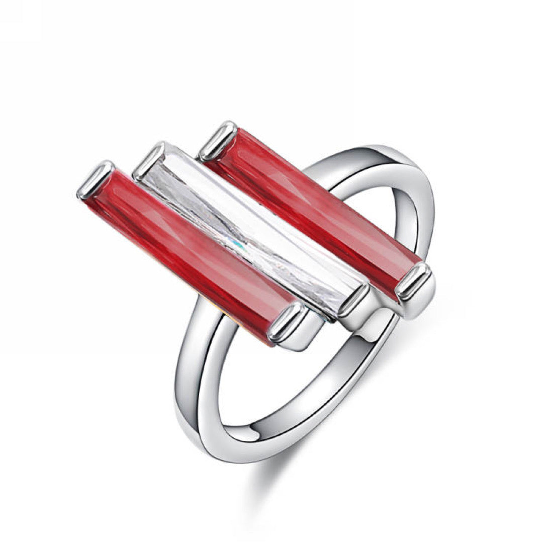 Red and White Trinity Bar Ring Rings TRENDZIO 5 