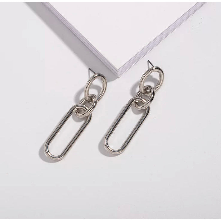 Rose Long Oval Chain Link Earrings Earrings Trendzio Silver 