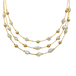 Sea Lily 3 Strand Japanese Keisha Pearl Necklace Necklaces Sea Lily 