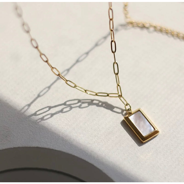 Sidney Square Mother of Pearl Pendant Necklace Necklaces TRENDZIO 