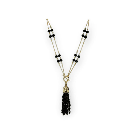 Soldana Gold Tassel Necklace Necklaces Trendzio Black Crystal 