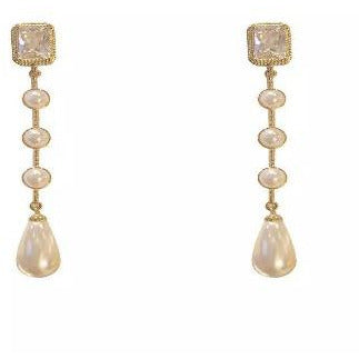 Square Crystal Pearl Drop Earrings Earrings Trendzio 