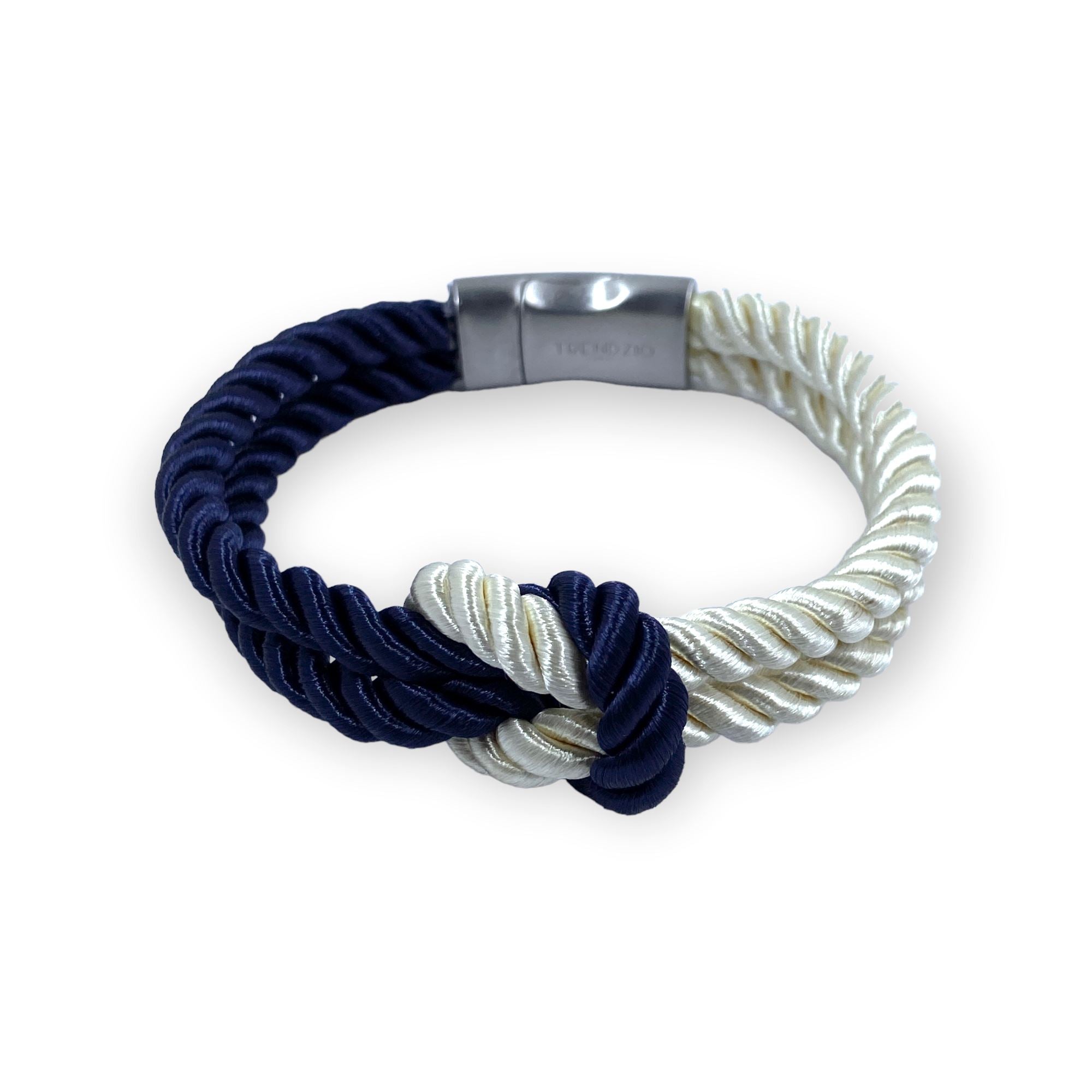The Original Love Knot Satin Rope Bracelet- White and Navy Blue Bracelets Trendzio 